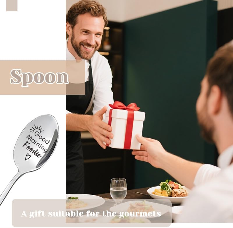 Borhmty Foodie Cooking Gifts for Women Men Food Lover Enthusiast Good Morning Foodie Spoon Gastronme Epicurean Gourmet Birthday Gifts for Women Men Foodies Snacks Lover Stainless Steel Spoons - Image 5